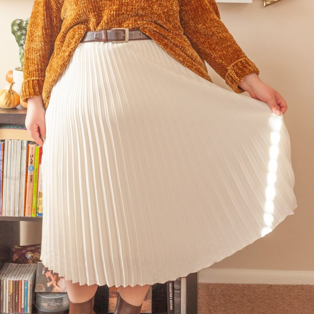 A New Day White Accordion Pleated Midi Skirt